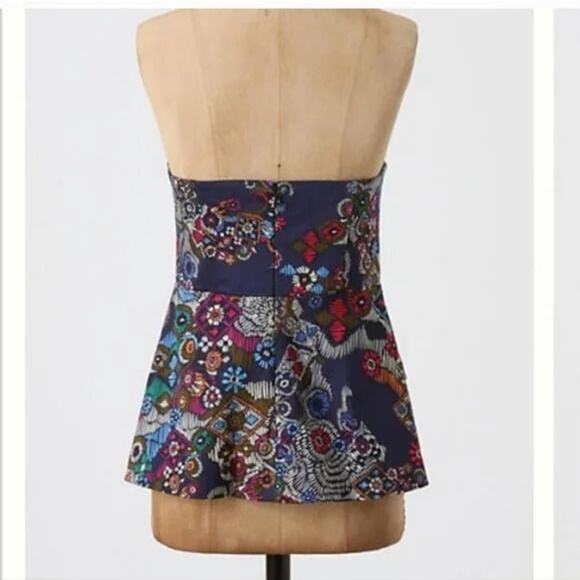 Anthropologie FEI Primula Printed Strapless Cotton Corset Peplum Blouse - Picture 2 of 8